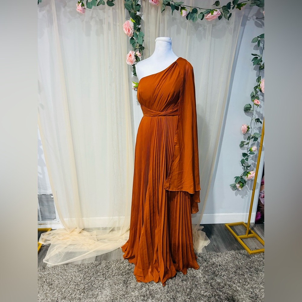 Elegant One-Shoulder Maxi Dress in Rust